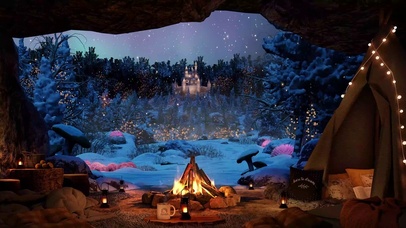 冬季森林露营篝火