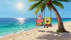 夏日海边荡秋千