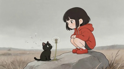 女孩遇见猫咪