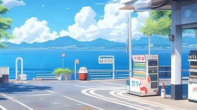海边加油站带鱼屏