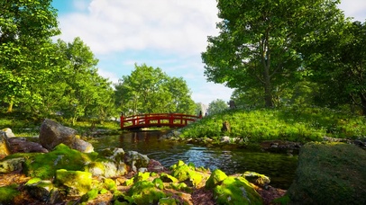 春天树林小桥流水