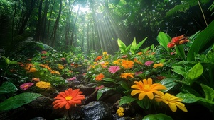 阳光清新雨林鲜花