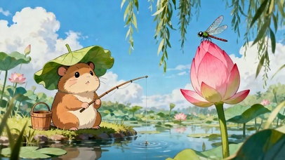 夏天钓鱼松鼠