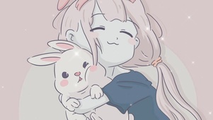 可爱女孩和兔子