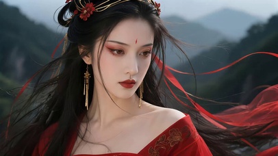 超清红衣古风长发美女2