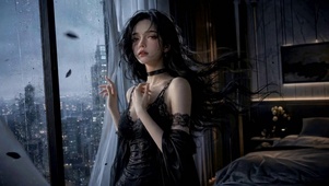 雨夜窗边女神