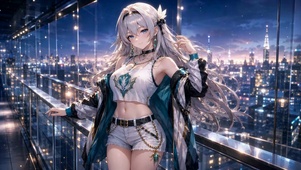 夜景都市银发二次元美少女