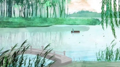 中国风动态河流树林