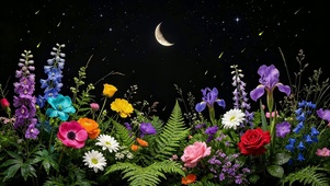 夜晚星空下鲜花