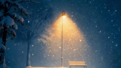雪中的路灯