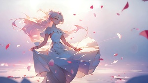 浪漫花瓣飘舞白裙美人