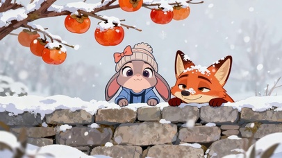 雪天石墙上的朱迪尼克