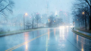 城市雨天公路雨滴