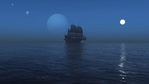 夜景大海古船