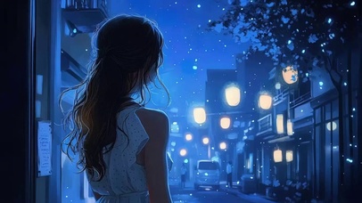 远眺蓝调城市清冷街道