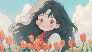 郁金香插画少女