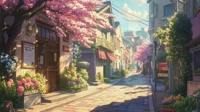 春日粉樱午后阳光街道