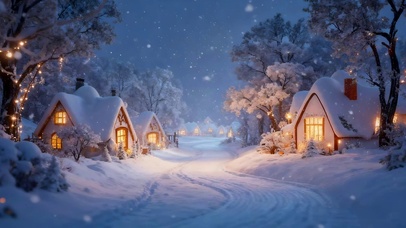 夜晚雪景小镇