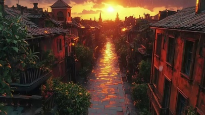 黄昏落日浪漫城市街景