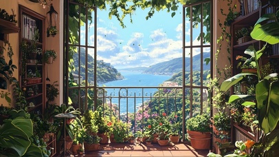 阳光室内绿意盆栽阳台