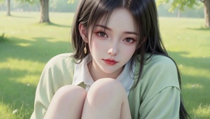 春日草坪上的少女