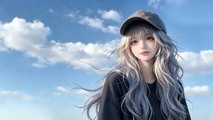 天空棒球帽少女