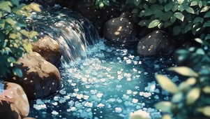 清幽山林水潭溪流风景