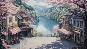 山下湖畔悠然小镇风景