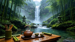 国风山谷瀑布竹林