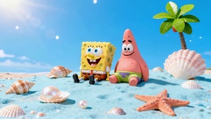 蓝色沙滩海绵宝宝派大星