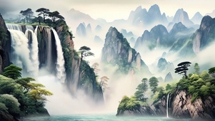 中国风高山流水瀑布