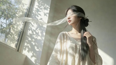 窗边白纱美人