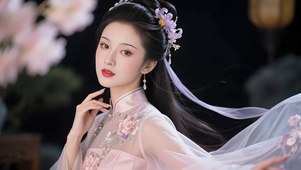 桃花映衬古风美女2