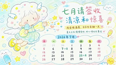 七月清凉主题日历壁纸