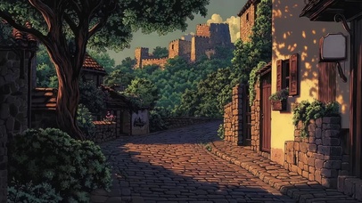 黄昏静谧外国小镇街道