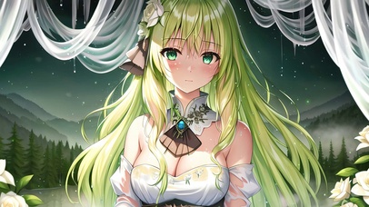 唯美夜晚湖畔花少女