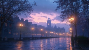 潮湿城市街头雨夜