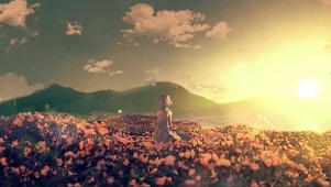夕阳花海少女