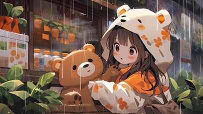 女孩和他的动物玩偶