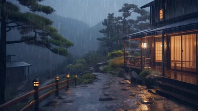 雨天山间木屋