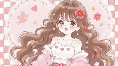 棕发萌花格子梦少女
