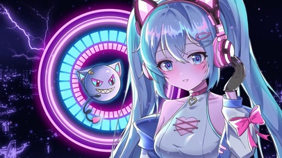 赛博朋克蓝色科技电玩少女