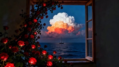 晚霞海景花草