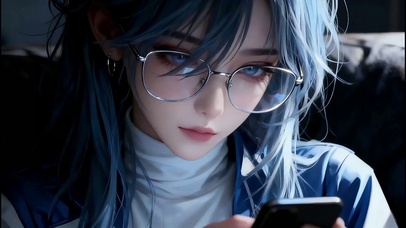 蓝色头发带眼镜的少女cg风格