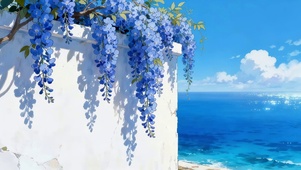 海边墙角鲜花