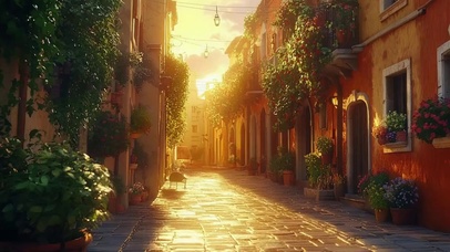 黄昏落日法式小镇街道