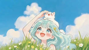 青发少女与猫