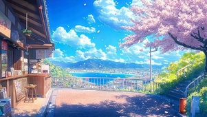 樱花树木海景