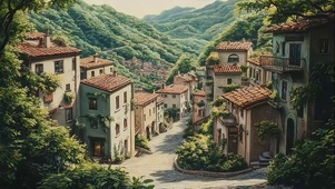 漫步绿色外国小镇村庄