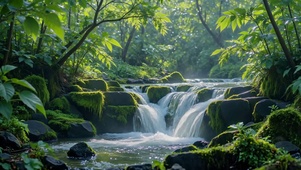 林间溪流治愈自然风景